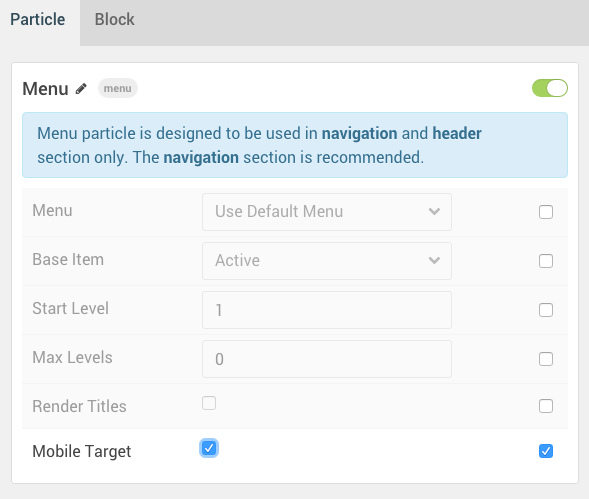 Objetivo del menú móvil